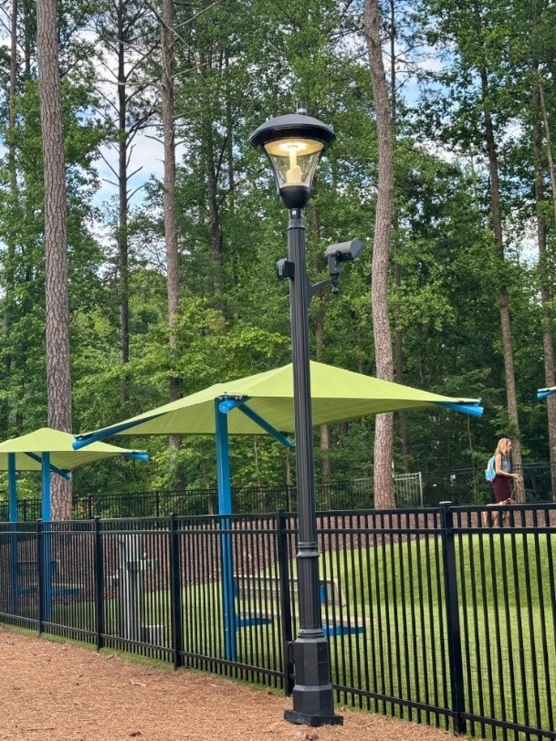 High-tech light in front of dog park