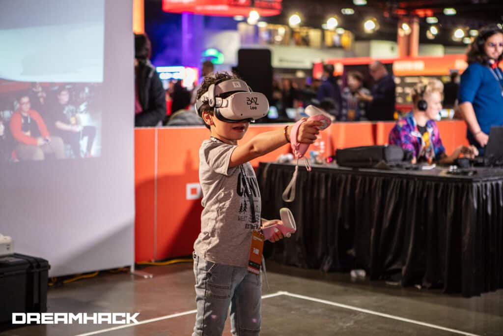 kid playing a game in a VR headset