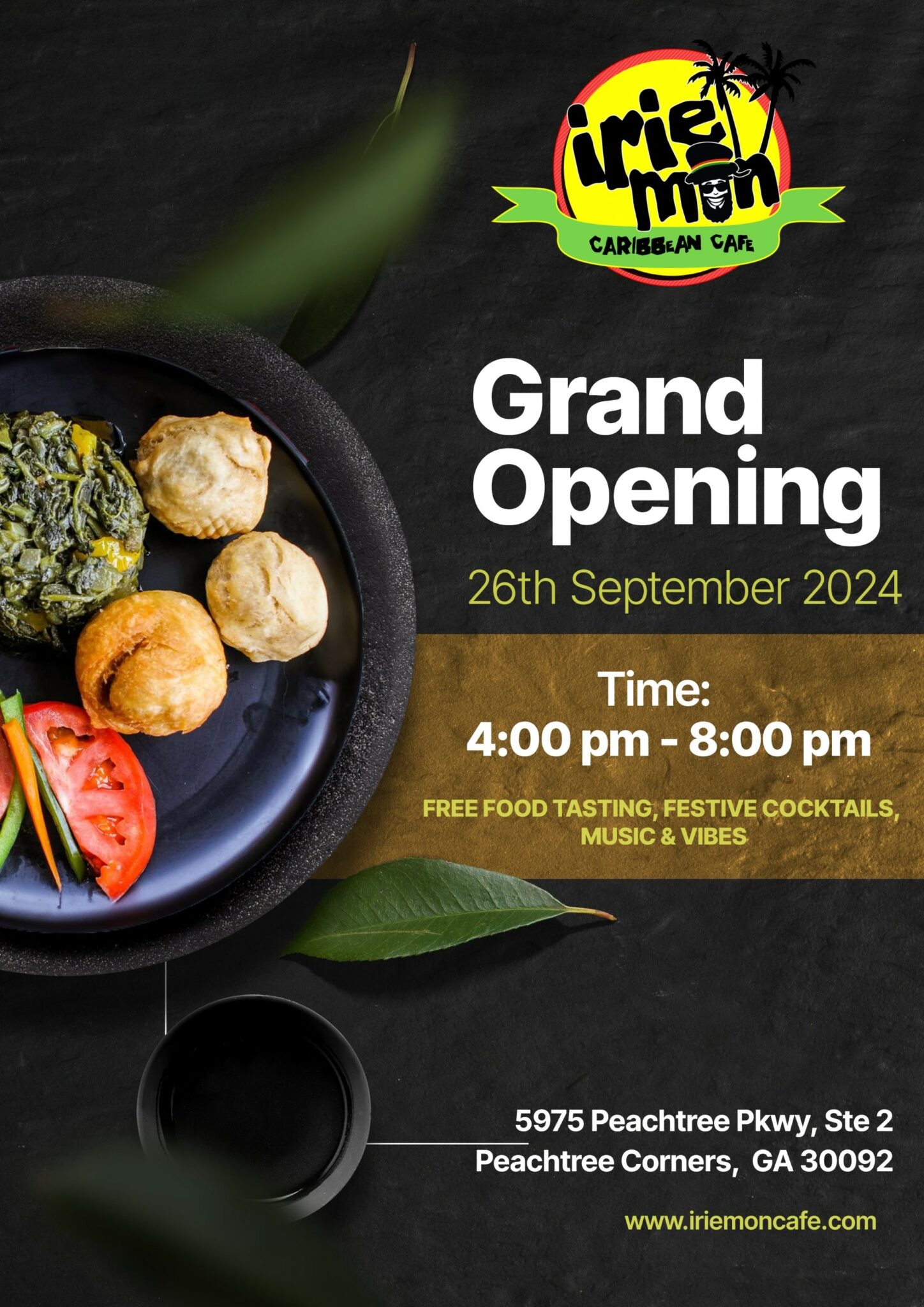 grand opening announcement for a jamaican restaurant