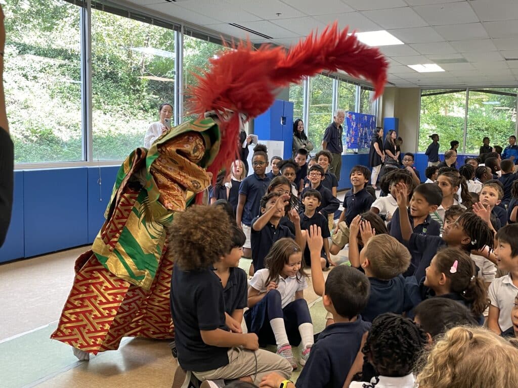 Kabuki performer at a school