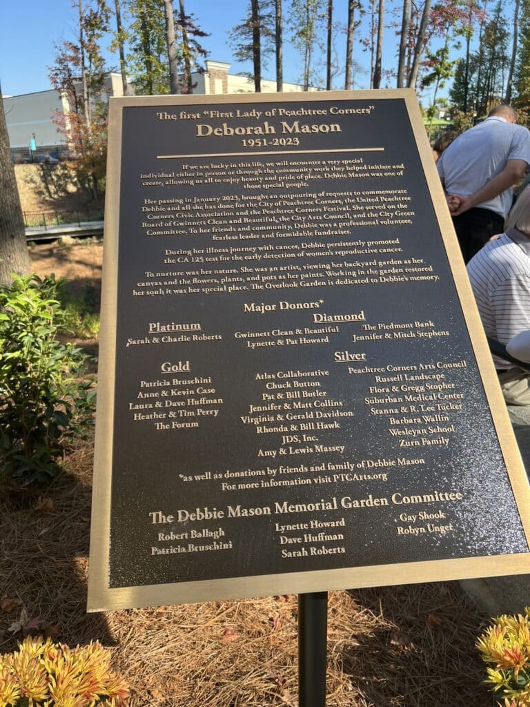 A plaque at the Debbie Mason Memorial Garden