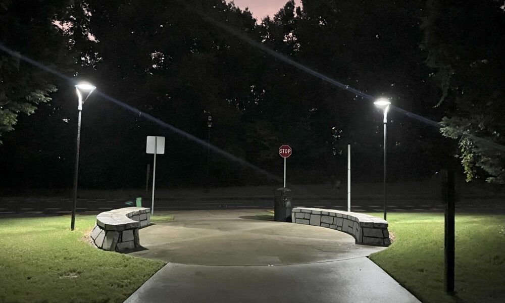 Elegant solar lights along a city walking path