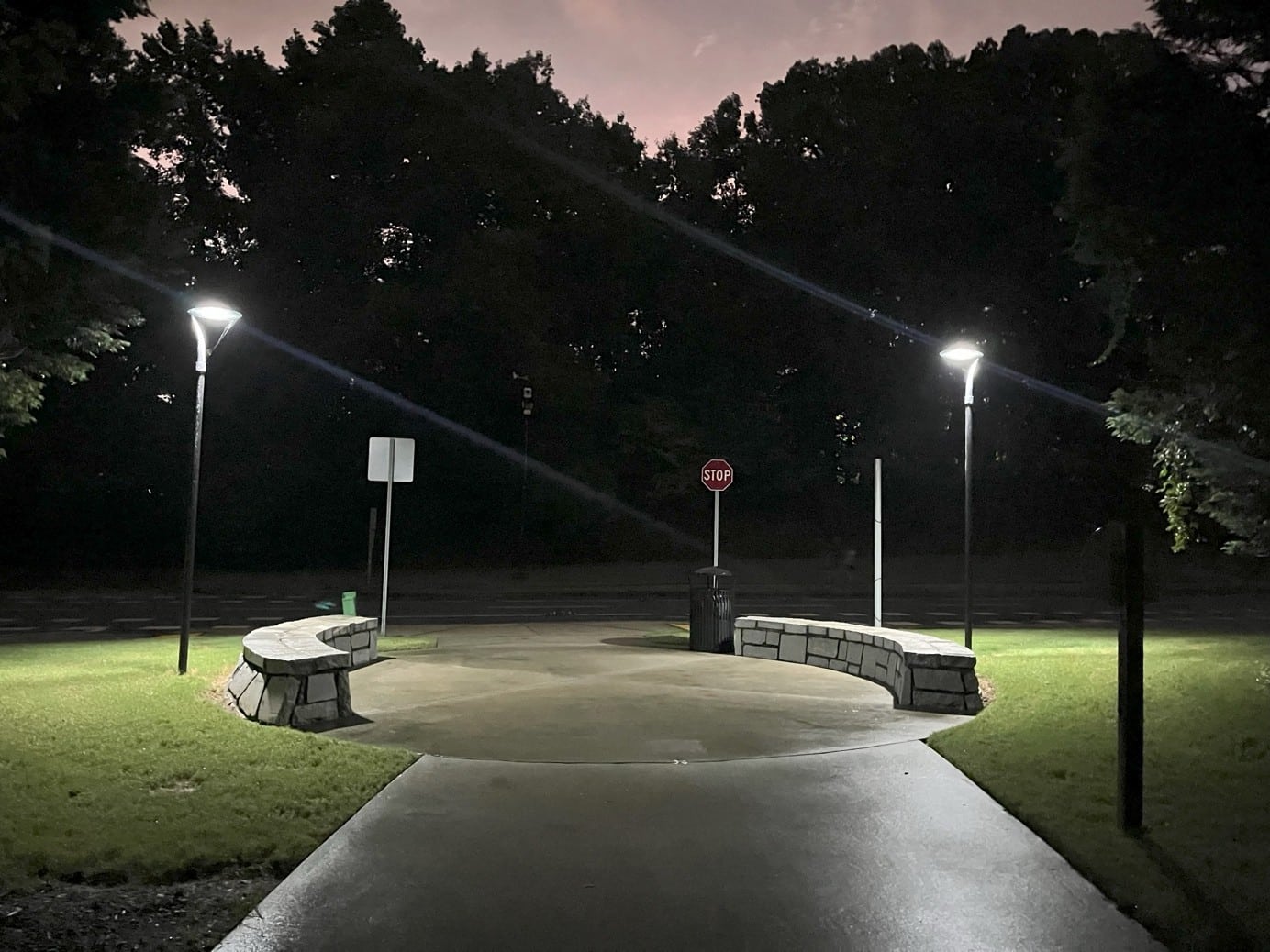 Elegant solar lights along a city walking path