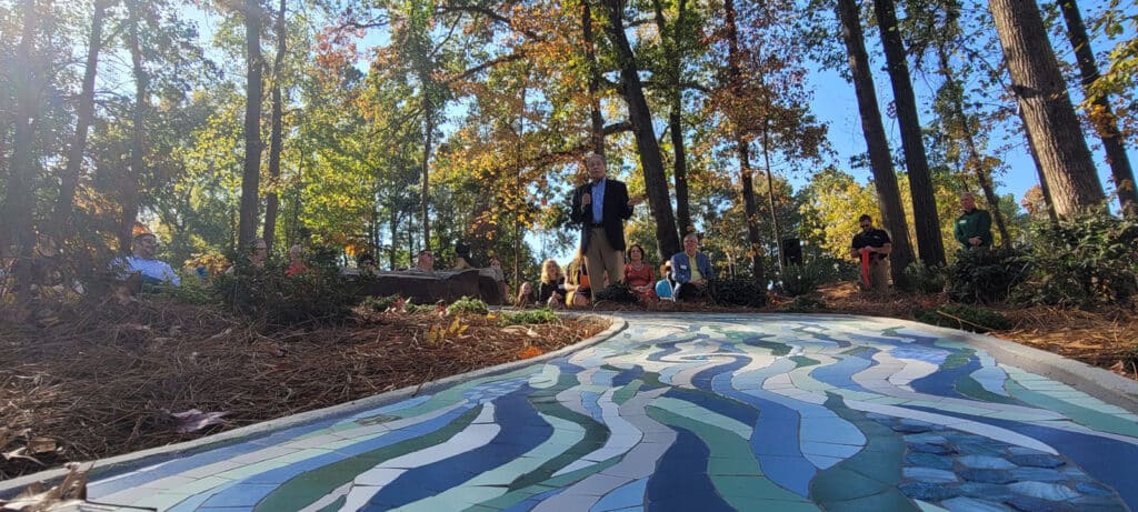 Mayor Mike Mason at the Debbie Mason Memorial Garden mosaic