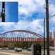 Technology with lights and camera to monitor traffic near the pedestrian bridge in Peachtree Corners