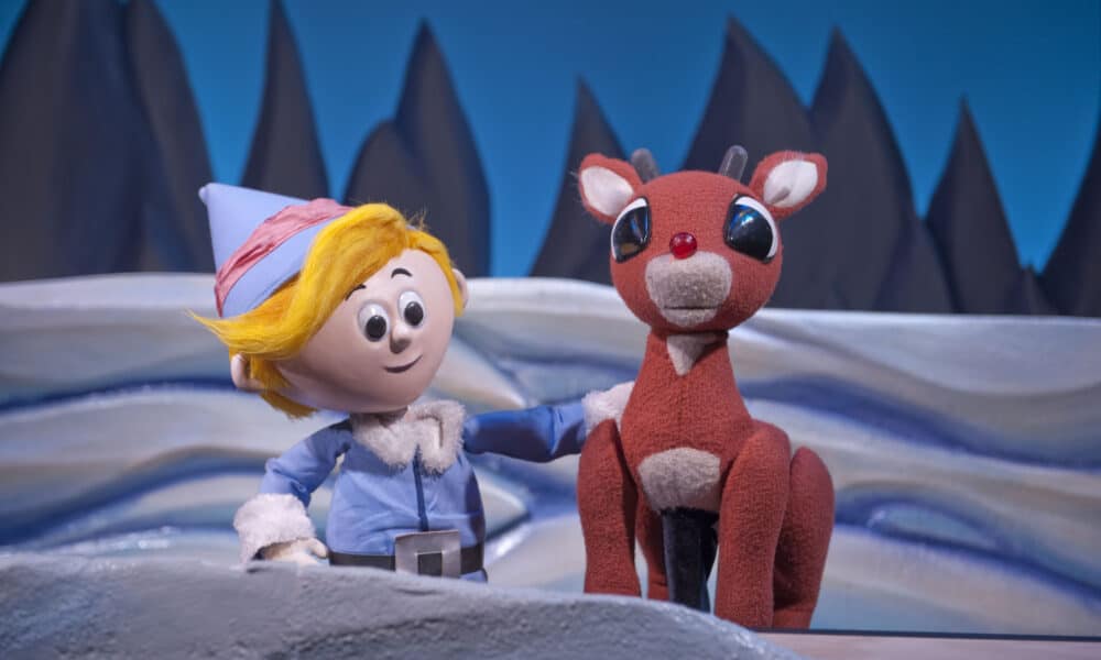 Puppets from Rudolph the red-nosed reindeer on set at the Center for Puppetry Arts