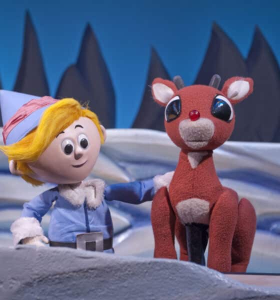 Puppets from Rudolph the red-nosed reindeer on set at the Center for Puppetry Arts