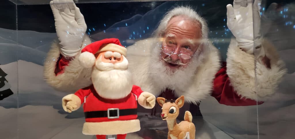 Santa with the original 1964 Rankin Bass Santa and Rudolph Puppets