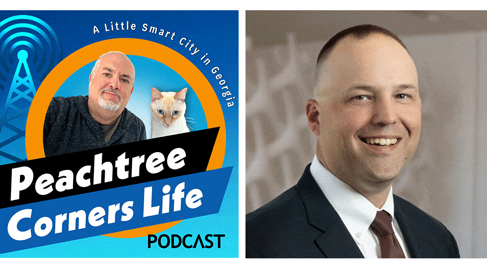 Shaun Adams and logo image for Peachtree Corners Life podcast