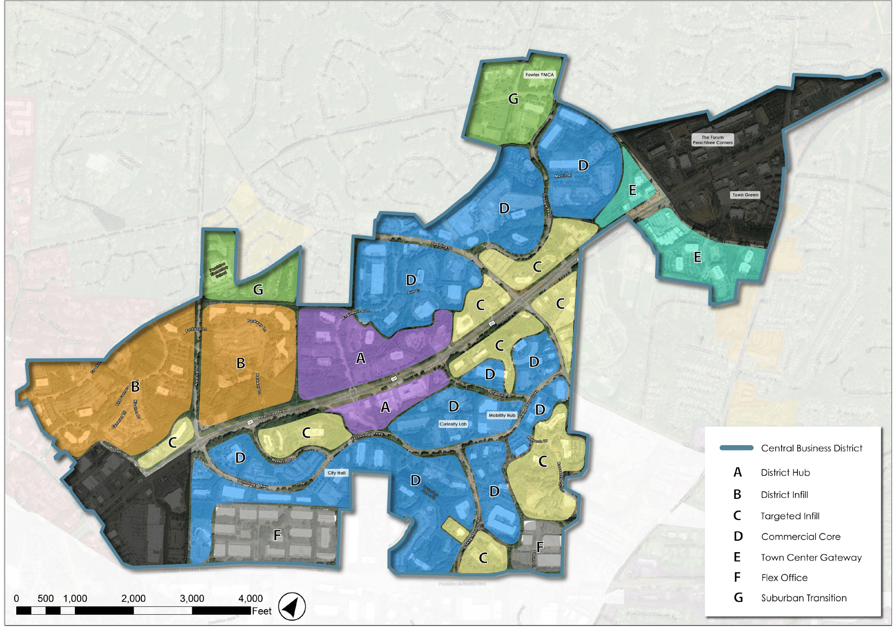 map of central business district of Peachtree Corners