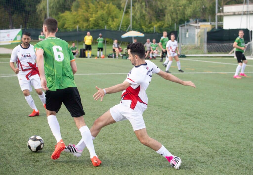 Soccer players in the middle of a match