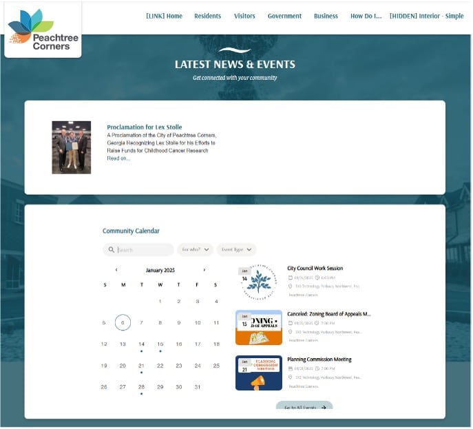 City of Peachtree Corners online community calendar