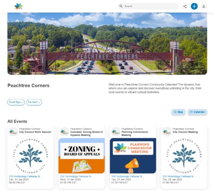 City of Peachtree Corners online community calendar