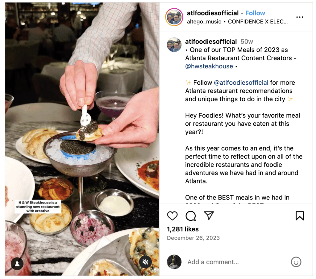 Food influencer IG review with photo