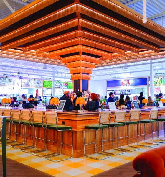 Large bar area in the middle of the high-end Politan Row food hall at The Forum in Peachtree Corners