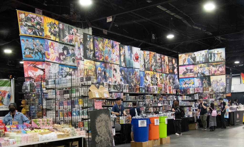 Booths with items for sale at MomoCon 2025 in Atlanta