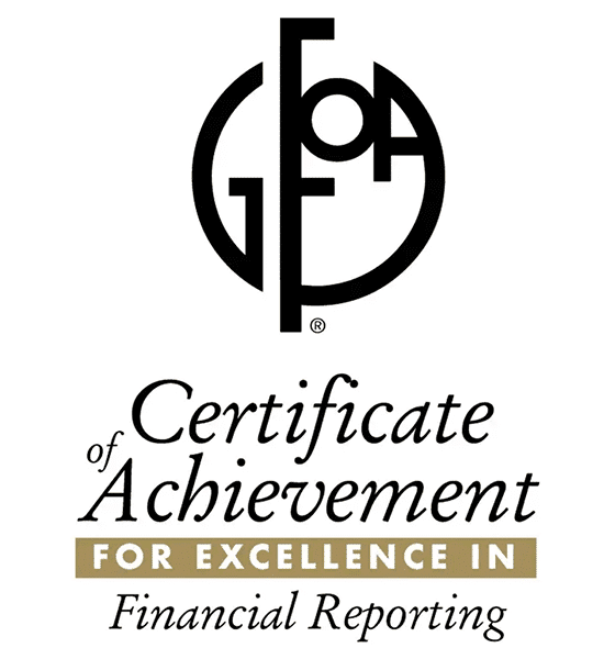 Certificate of Achievement Top Excellence in Financial Reporting award