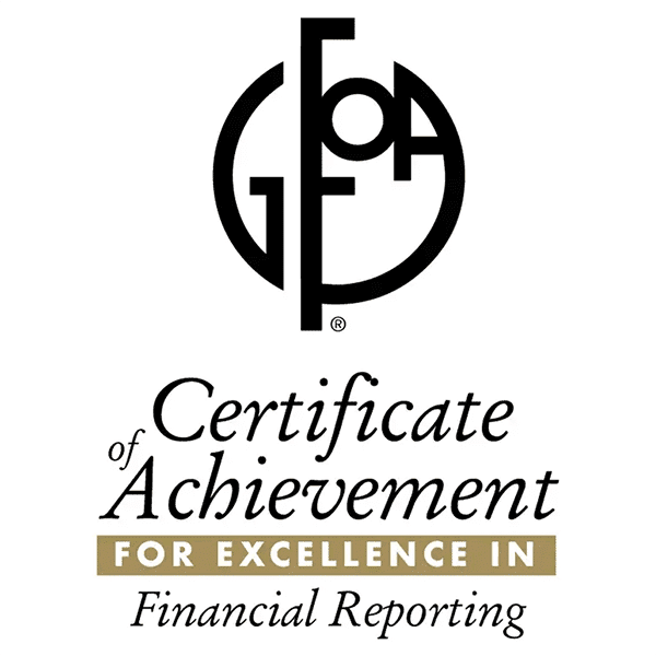 Certificate of Achievement Top Excellence in Financial Reporting award