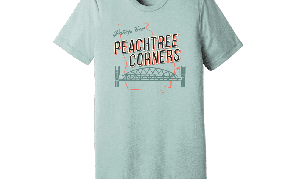 tshirt with greetings from Peachtree Corners on the front